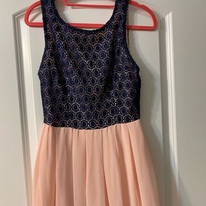 Blush pink and navy formal dress